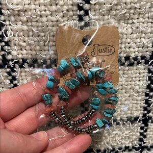 Justin Boots Turquoise and Silver Beaded Earrings